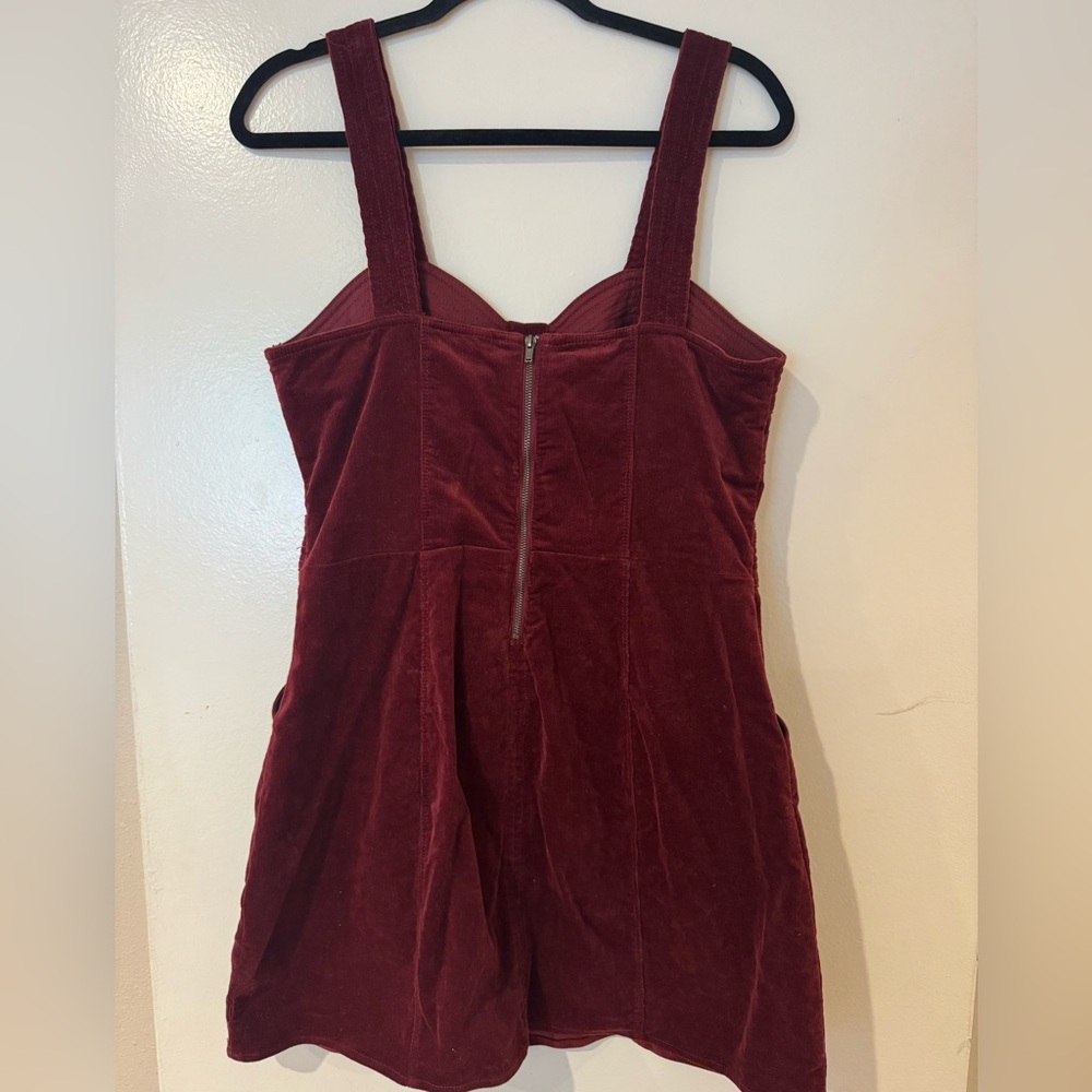 Corduroy Mini Dress Burgundy 98% Cotton - Picture 2 of 6
